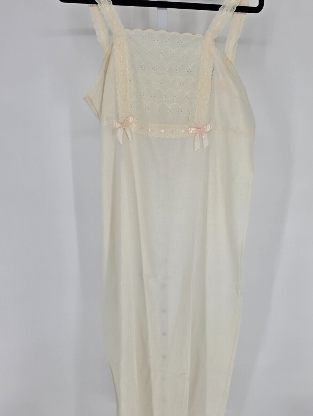 Vtg Mid Century Womens Sz XL Cotton Nightgown Cream Cottagecore Lace